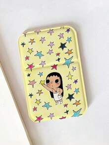 1 Yuy Cute Cartoon Character Pattern Folding Mirror Makeup Mirror, Adjustable Height Flip Mirror, High-Definition Mirror Handheld Mirror, Travel Portable Pocket Mirror, Girl Birthday Gift, Holiday Gift - Multicolor - View 2