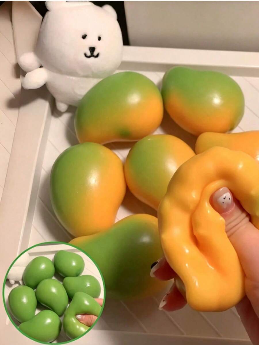 Handmade Temperature-Sensitive Mango Building Block Clay Ball, DIY Stress Relief Toy, Super Soft And Crisp Mango Shaped Squeeze Toy, ASMR Sensory Toy, Fidget Toy - 彩色 - 查看 1