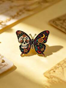 1 buah Pin Kerah Enamel, Tengkorak Gula, Bunga, Kupu-kupu, Gaya Retro Meksiko, Aksesori Dekorasi, Hadiah Ideal untuk Halloween atau Hari Orang Mati - MultiWarna - View 2
