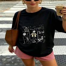 Casual Crewneck, Mom Life Graphic, 100% Cotton, Oversized Soft Breathable, Short Sleeve Top, Summer Vibes, Streetwear, Kawaii, Women's Fashion - 黑色 - 查看 1