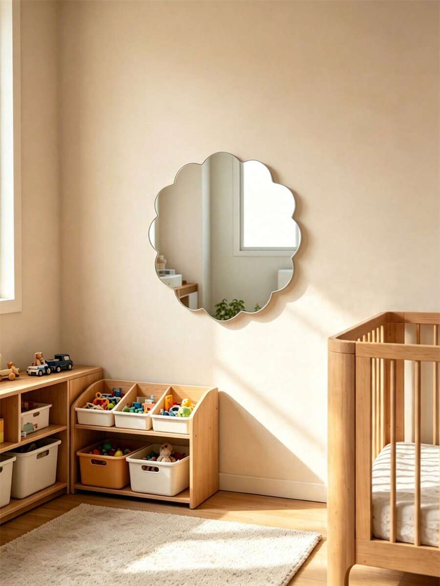1pc Acrylic Mirror Floral Pattern Wall Sticker, Wall Decor, Children's Room Decorative Mirror, Home Supplies - Silver - View 1