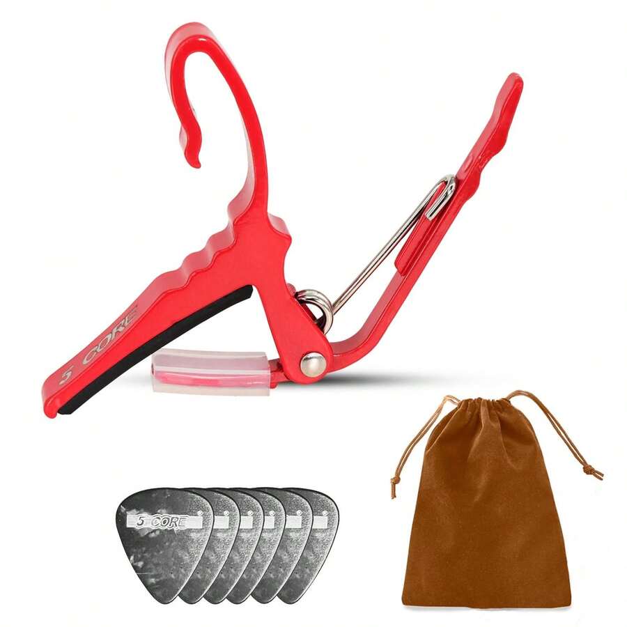 5 Core Guitar Capo Quick Change Acoustic Electric String Clip Banjo Mandolin Or Ukulele - Red - View 1