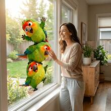 Cute Green Parrot Bird Window Sticker, PVC Glue-Free Static Glass Decal, Adorable Parrot Decorative Sticker For Glass Doors And Windows, Beautiful Sticker - Parrot - View 4