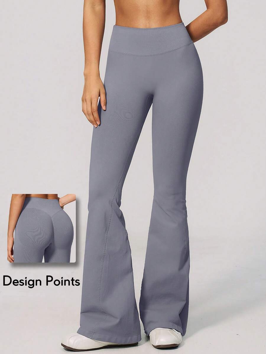 KyrLssu Women's High Waist Seamless Ribbed Waistband Leggings, Solid Color Tummy Control Elastic Yoga Fitness 9/10 Length Pants