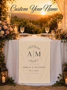 Personalized Wedding Tablecloth, Printed With Name And Date Table Runner, Suitable For Wedding Reception Decoration, Bohemian Garden Style, Rustic Bridal Shower Decor - Multicolor - View 1