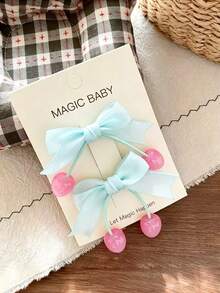 2 kẹp tóc mái bên cho nữ hình nơ kẻ caro ngọt ngào và quả anh đào (không kèm thẻ) - Nhiều màu - Xem 6