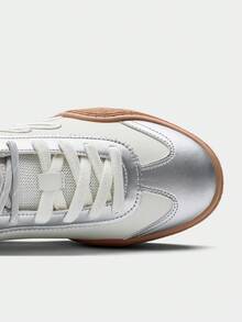 Kappa Millennium Style Silver White Colorblock Low-Top Sneakers, Double Lace-Up Commuter Italian Retro Versatile Casual Shoes - Silver - View 4