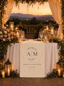 Personalized Wedding Tablecloth, Printed With Name And Date Table Runner, Suitable For Wedding Reception Decoration, Bohemian Garden Style, Rustic Bridal Shower Decor - Multicolor - View 7
