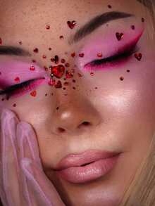 Red Large & Small 3D Heart-Shaped Glitter Face Gems, Y2K Self-Adhesive Rhinestones, DIY Concert Disco Party Shiny Face Decoration - Red - View 6