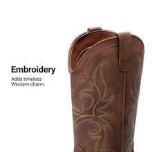Women's Cowboy Boots Embroidered Square Toe Chunky Low Heel Mid Calf Cowgirl Western Fashionable For Theme Party Country Concert Boots - 棕色 - 查看 4