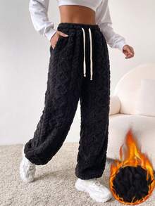 Women's Winter Sports Casual Fleece Pants, Suitable For Jogging, Cycling, Ball Games And Fitness Multi-Functional Long Pants - Black - View 6