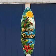 Summer Vintage Surfboard Wooden Plaque Welcome To Paradise Wall Decor, Suitable For Indoor And Outdoor Multi-Functional Art, No Battery Required, Home - 1PC - View 5