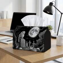 1pc Gothic Owl & Full Moon Tissue Box Cover - Multi-Functional Napkin Holder, Suitable For Home, Car, Party Decoration - Decorative Tissue Storage Box With Gothic Night Scene, Compatible With Tissues/Rolls/Facial Tissues, Can Be Used As Bedside Table Storage - Multicolor - View 9