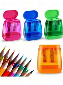 4pcs Manual Pencil Sharpeners - Dual Hole Portable Design, Suitable For Students, Office, Classroom And Home Office (Random Color) Back To School - Multicolor - View 2