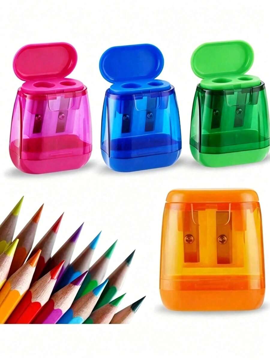 4pcs Manual Pencil Sharpeners - Dual Hole Portable Design, Suitable For Students, Office, Classroom And Home Office (Random Color) Back To School