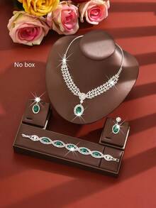 1 Set Luxury Evening Jewelry Set (Necklace + Earrings + Bracelet), Eye-Catching Glamorous Design, Corporate Annual Meeting, Graduation Ball, Christmas, Bridal Gift - Green - View 1