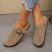 Vintage Flat Convertible Closed-Toe Slippers For Women, Slouchy Mule Slides, Casual Outdoor Flat Slippers - Camel - View 4