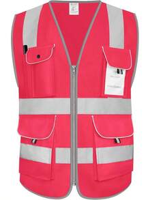 8 Pockets High Visibility Black Reflective Vest, Full Zip Heavy-Duty Safety Vest For Men & Women, Complies With ANSI/ISEA Safety Standards, Size Medium - Pink-01 - View 7