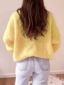 Women's Long Sleeve Sweater, Fashion Casual Elegant Solid Color Loose Pullover Round Neck Knit Top, Base Layer Knitwear Fall - Yellow - View 3