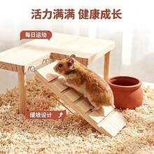 1 Set Solid Wood 2-Tier Platform Table With Climbing Ladder, Suitable For Hamsters, Guinea Pigs, Teddy Bear Hamsters Climbing Stairs, Hideout And Landscape Platform, Suitable For Small Pets, All Seasons - Apricot - View 5