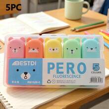 1pc Cute Mini Bear Shaped Highlighter, Macaron Color Oblique Tip Marker, School & Office Stationery, Back To School Essential - Multicolor - View 28