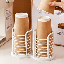 2pcs (1pc Cup Holder + 1pc Lanyard), Multi-Functional Disposable Cup Holder, Plastic Material, Layered Design, Lightweight And Compact, Tea Cup Coffee Cup Storage, Paper Cup Dispenser, Key Storage, Home Users, Office Employees, Kitchen, Desktop, Cafe, Bathroom, Spa Center Use - Color - View 1