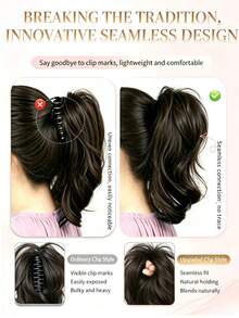 Wig Ekor Kuda Keriting Putri Duyung Alami Tanpa Sambungan Sanggul Tinggi Ikat Rambut Praktis untuk Menata Rambut Panjang - MultiWarna - View 9