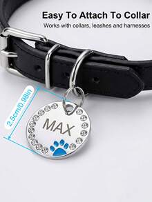 1pc Customized Pet Tag With Rhinestones, Pet Collar Pendant Customizable Pet ID And Contact Information, Round Alloy Charm, Gift For Pets - Multicolor - View 5