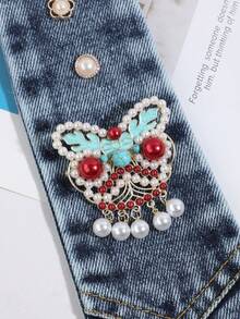 1PC Women's Fashion Elegant Faux Pearl Butterfly Accessory Tie, Suitable For Daily Shopping And Dating - Navy Blue - View 4