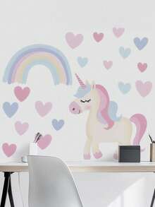 Girls Rainbow Unicorn Heart Self-Adhesive Wall Sticker Home Decor Gift - Rainbow Horse - View 3