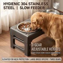 Elevated Dog Bowls/Adjustable Elevated Dog Bowl/3 Height Adjustable Raised Dog Bowl Stand With 2 Stainless Steel Dog Food Bowls Non-Slip Dog Feeder Suitable For Dogs Of All Sizes Black/Stainless Steel Upright Anti-Vomit Dog Bowl - Black - View 7