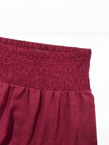 Women's Plus Size Burgundy Layered Skirt, Autumn Long Woven Fabric Skirt, Flowy Ruffle Design, Slightly Elastic, Comfortable To Wear - Red - View 7