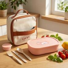 1pc Cute Pattern Plastic Lunch Box With Detachable 3-Compartment, Microwave Fruit Salad Food Storage Container, Large Capacity Divided Bento Box, Refrigerator Fresh-Keeping Box, Leak-Proof Meal Prep Box For Student Adult Use In School, Office, Picnic - Multicolor - View 3