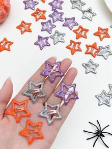 Women's Hollow Glitter Star Halloween Hair Clip Set, Y2K, Orange Purple Silver Shiny Five-Pointed Star BB Side Hair Clips, Women Girls Gothic Halloween "Trick Or Treat" Party Cosplay Daily Hairstyle Accessories, Women's Halloween Hair Accessories, Halloween Accessories, Halloween Costume, Back To School Essentials - Multicolor - View 7