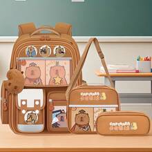 Cute Fashionable Student Backpack, Capybara Cute Cartoon Capybara Theme Design, Large Capacity Backpack, With Cute Pendant, Back To School Season, School Opening Gift. - Sets - View 1