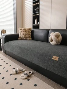 1pc Plush Solid Color Sofa Cushion, Modern Minimalist Wabi-Sabi Style Sofa Set, Thick Soft Sofa Seat Pad, Non-Slip, Machine Washable, Pet-Friendly Anti-Scratch, Wear-Resistant, Dust-Proof, Suitable For Bedroom, Living Room, Outdoor, Straight, L-Shaped 1-4 Person Sofa Renovation Cover, All-Season Tatami Decor Soft Fabric Throw, Bohemian, Sofa Cover - Dark Grey - View 3