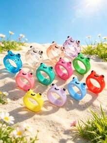 12pcs Multicolor Polyresin Heart-shaped Ring, Anti-water, Perfect For Girls' Daily Wear, Suitable As Y2k Couple Gift - Multicolor - View 6