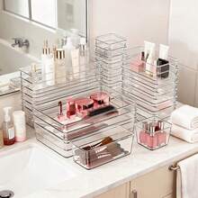 18/11/7/4/1 قطعة صينية تخزين حمام من الأكريليك الشفاف، صندوق منظم مستحضرات تجميل قابل للتكديس، مناسب لتنظيم وتخزين مستحضرات التجميل ومنتجات العناية بالبشرة على طاولة الحمام - منقط - مشاهدة 2