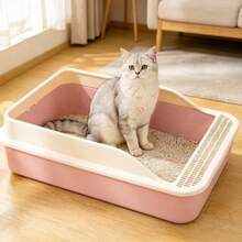 52*36*16cm High Splash-Proof Open Cat Litter Box, Household Plastic Cat Toilet, Random Color Shipment - A Shovel - View 1