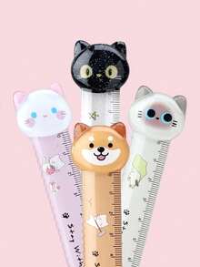 1 buah warna acak/4 buah penggaris kartun hewan peliharaan lucu, seri Furry Town, penggaris lurus 15cm. - D-Beraneka Warna - View 6