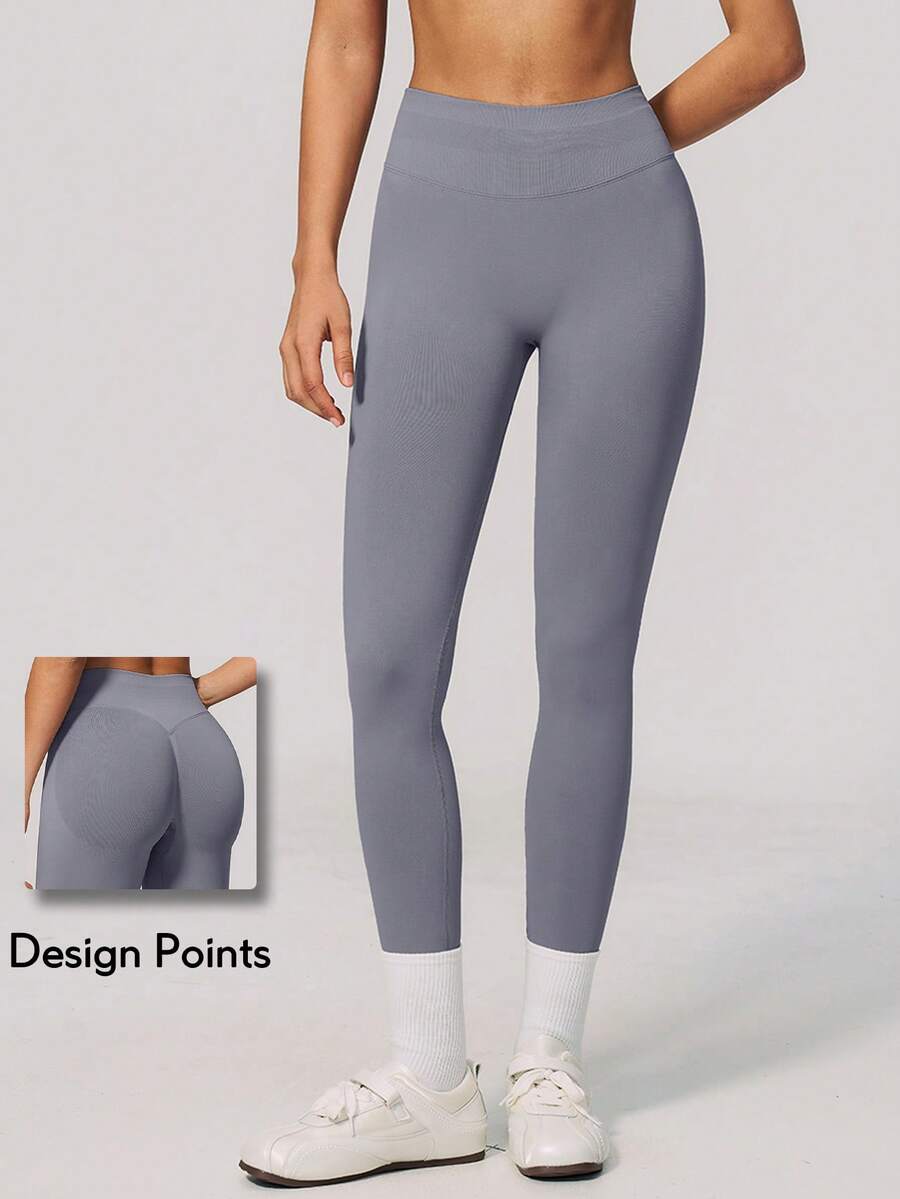 KyrLssu Women High Waist Seamless Ribbed Waistband Leggings, Solid Tummy Control Stretch Yoga Fitness Ankle Pants