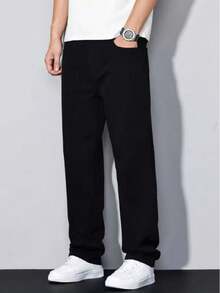 Boys' Campus Fashion Denim Jeans, Casual Versatile Street Style Straight Leg Denim Pants - Black - View 3