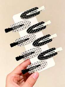 8/4pcs Black & White Polka Dot Seamless Hair Clips, Fashionable Bangs & Messy Bun Hair Clips, Suitable For Dates, Beach Vacation, Dress Matching, Outings, Gifts - Multicolor - View 3