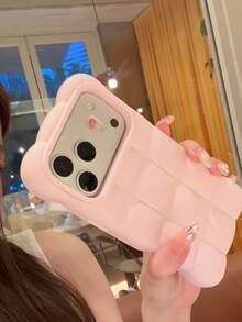 Summer Candy Color 3D Egg Waffle 17 Pro Max Phone Case 15 New 17 Pro Viral Women's Style 13 Creative 18 Pro Max Full Coverage Anti-Drop 16 Pro Super Cute 17 Protective Cover 18 - Pink - View 4