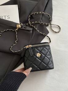 Mini Lightweight Small Bag, Chain Bag, Quilted Bag, Clutch Bag, Bucket Bag, Crossbody Bag, Suitable For Girls, College Students, Middle-Aged People And White-Collar Workers, Applicable For University, Work, Business, Commute, Outdoor, Travel, Picnic And Other Occasions. - Black - View 7