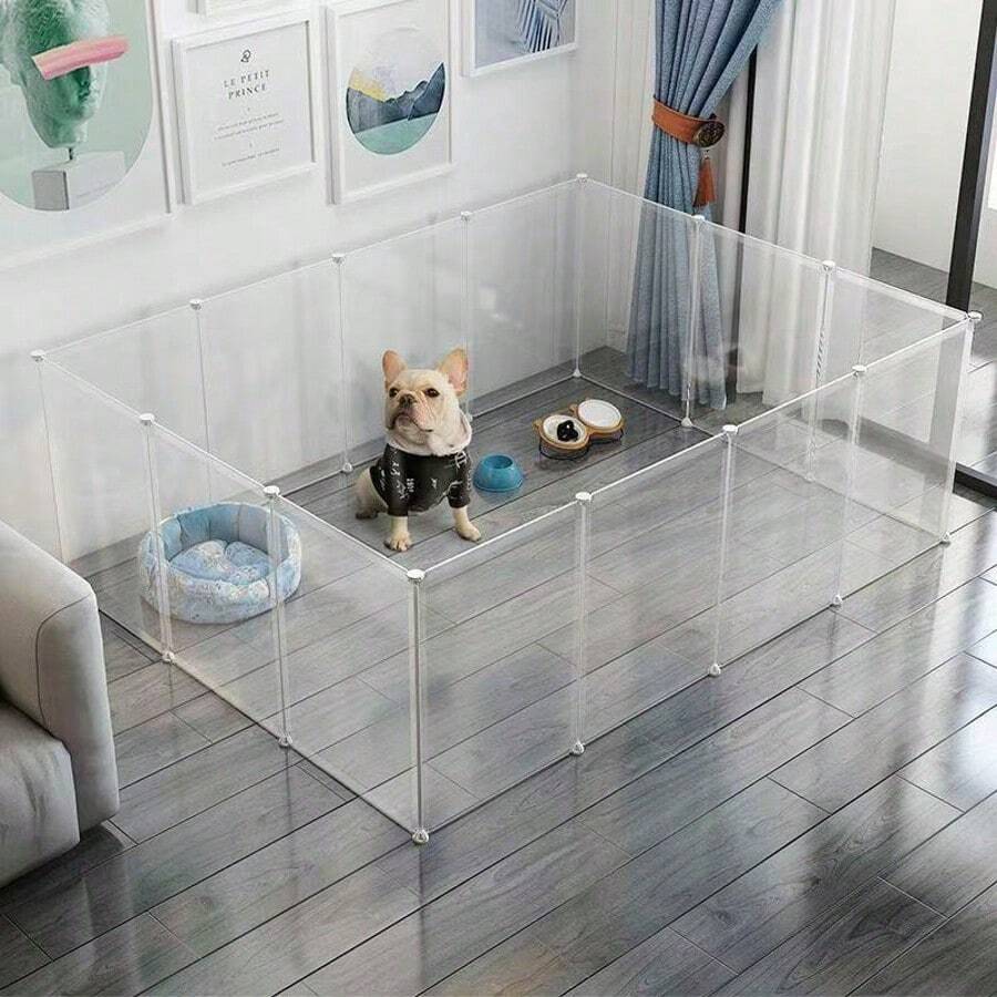 Adjustable Height DIY Wire Pet Fence, Free Combination Into Cat Dog Hamster Rabbit Cage.DIY Iron Wire Pet Fence, Height Adjustable, Can Be Freely Combined As Cat, Dog, Hamster Or Rabbit Cage Pet Fence, Isolation Fence, Transparent Window - Clear - View 1