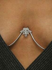 1pc Exaggerated Sexy Crystal Body Chain Bra, Suitable For Parties And Galas - Silver - View 3