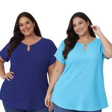Blusa feminina plus size batinha leve manga curta confortável GG G1 G2 G3 ATE 54 - kit- azul marinho e azul claro - Visão 2