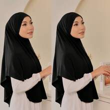 1pc Ready-To-Wear Instant Hijab Scarf, Women Plus Size Stretchy Solid Color Convenient Headscarf For Dress - Multicolor - View 19