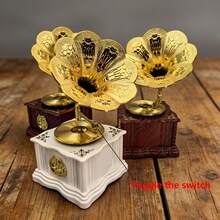 1pc Creative Desktop Ornament, Gramophone Shaped Wind-Up Music Box, Decorative Holiday Gift, Plastic Material Retro Style Figurine - 8008 - View 6